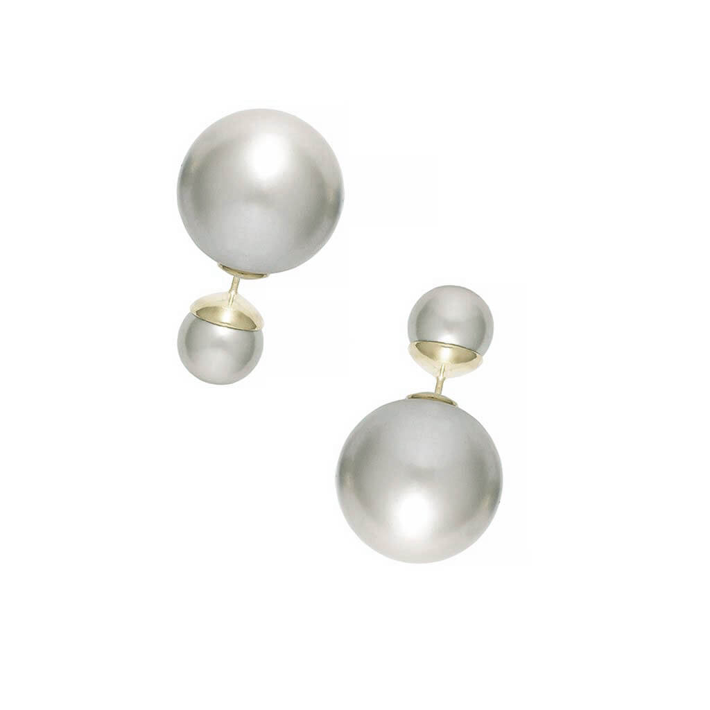 Elizabeth Locke White Mabe Pearl Earrings in Godron Bezel with Gold Triads  and detachable South Sea pearl drop pendant