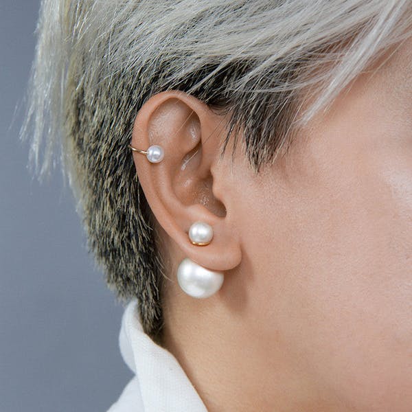 Isabelle Pearl Earrings on model