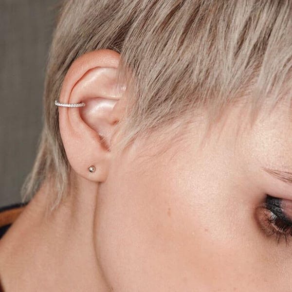 Eternity Ear Cuff in Sterling Silver on model