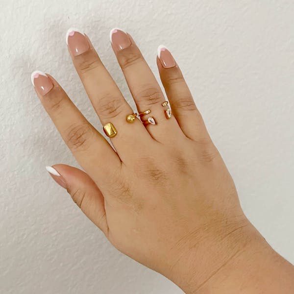 Floating Dewdrop Stacking Ring II in Gold on model