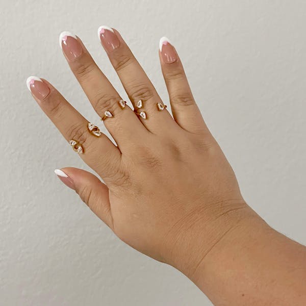 Floating Dewdrop Stacking Ring III in Gold on model