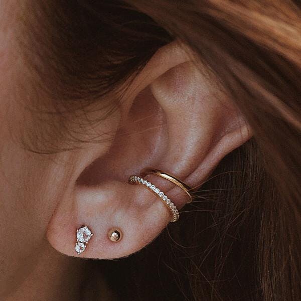 Gaia Crystal Studs in 14k Gold on model
