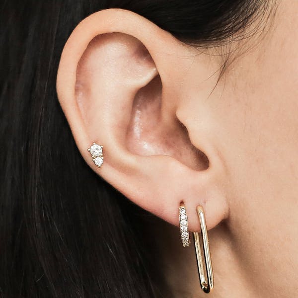 Gaia Threaded Flat Back Earring in Gold on model