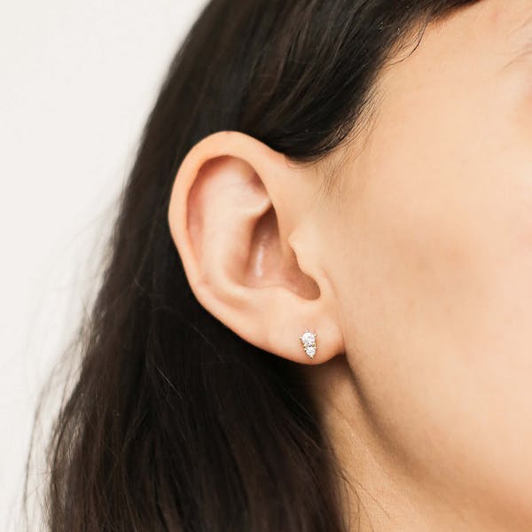 Gaia Crystal Studs in 14k Gold on model