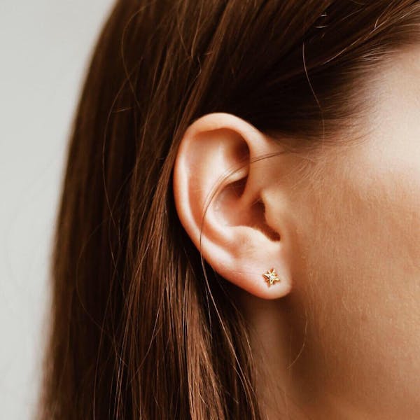 Celestial Crystal Push Pin Flat Back Earring, Titanium - Gold / 18g: Healed Cartilage Piercings / 8mm at Maison Miru
