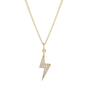 Pave Lightning Charm Necklace in Gold