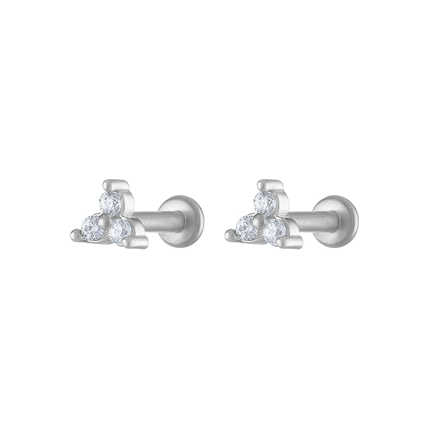 Mini Crystal Trinity Nap Earrings in Silver
