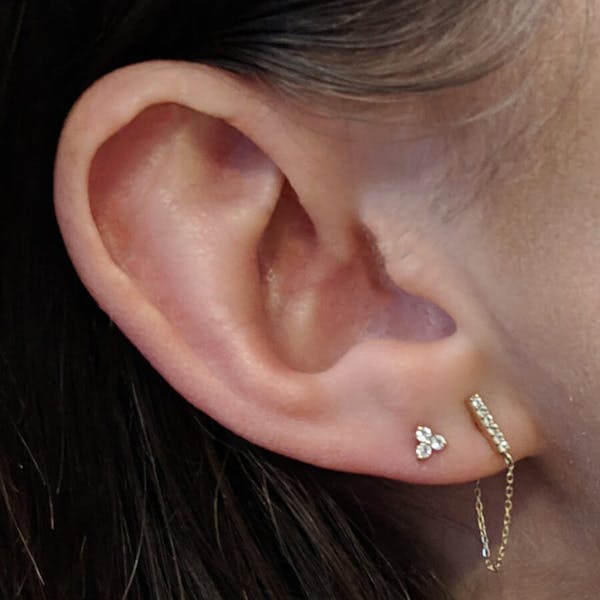 Crystal Trinity Studs in 14k Gold on model