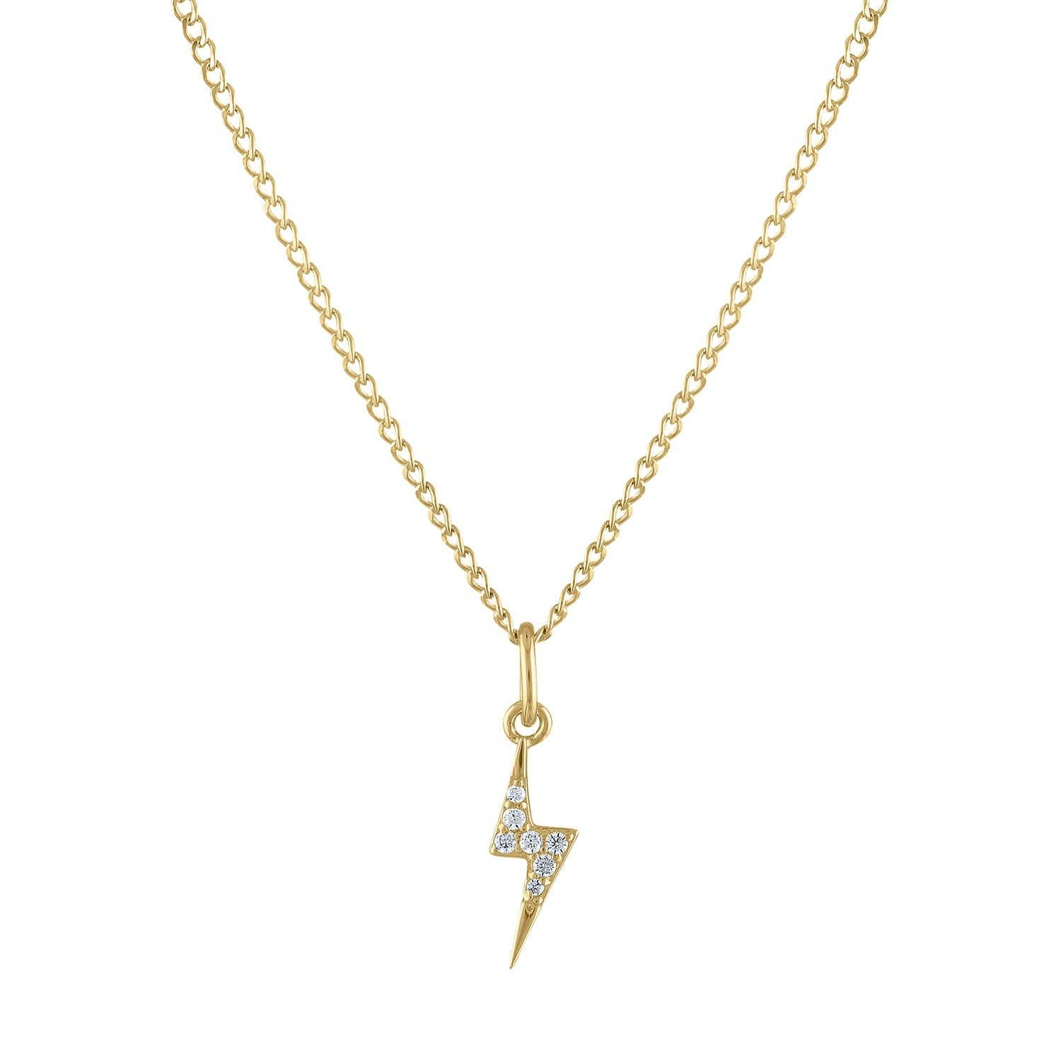 Mini Pave Lightning Charm Necklace in Gold