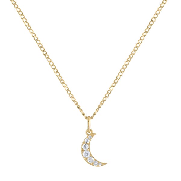Mini Pave Moon Charm Necklace in Gold Vermeil