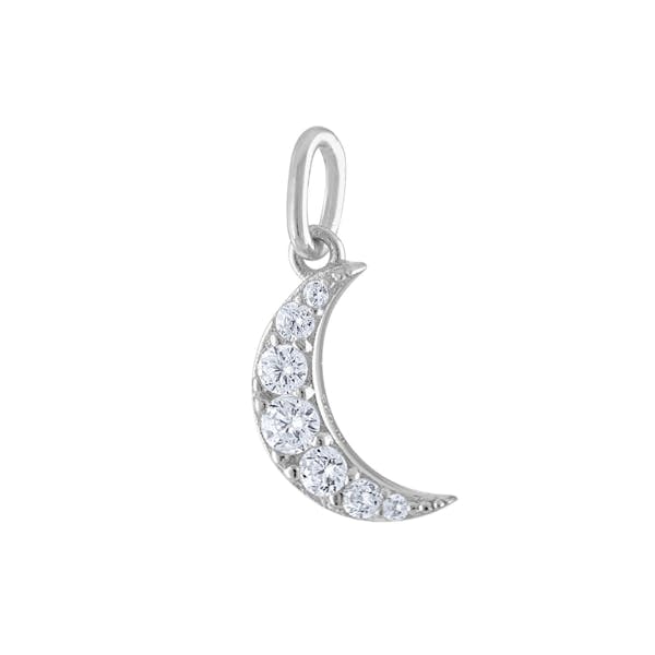 Mini Pave Moon Charm in Sterling Silver