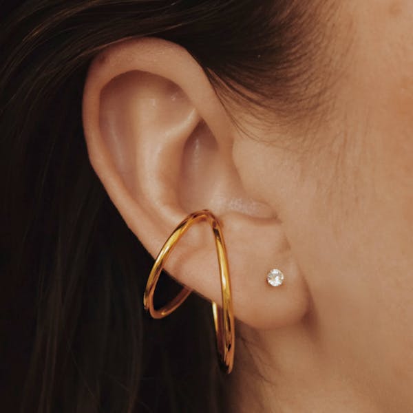 Celestial Crystal Push Pin Flat Back Earring on model (Titanium - Gold)