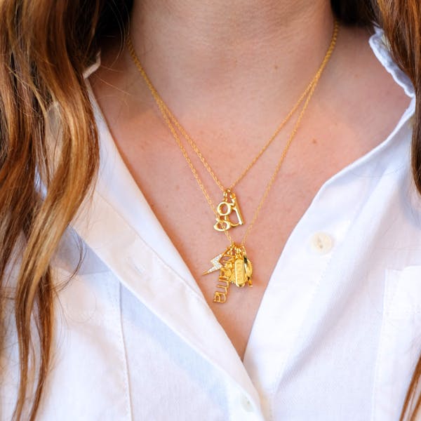 Initial Charm Necklace in Gold on Model
