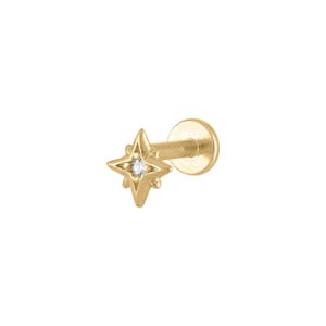 North Star Threaded Flat Back Earring in Gold