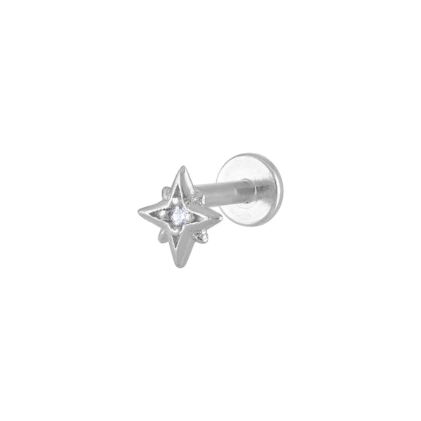 North Star Threaded Flat Back Earring in Silver