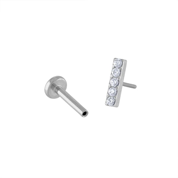 Celestial Crystal Push Pin Flat Back Earring, Titanium - Silver / 16g: Most Cartilage Piercings / 8mm at Maison Miru