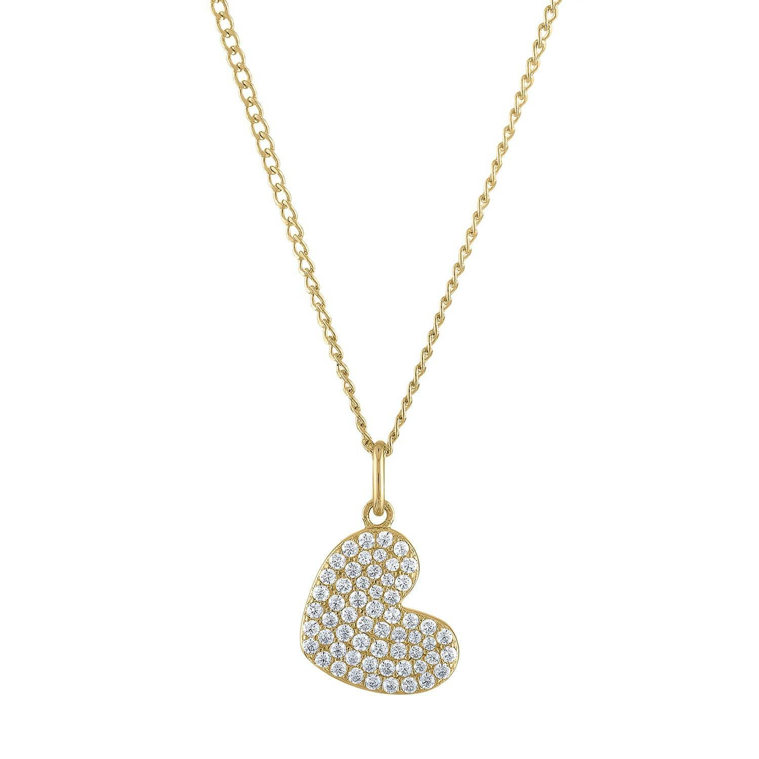 Pave Heart Charm Necklace in Gold