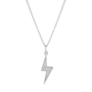 Pave Lightning Charm Necklace in Sterling Silver
