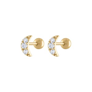 Pave Moon Ball Back Earrings in 14k Gold
