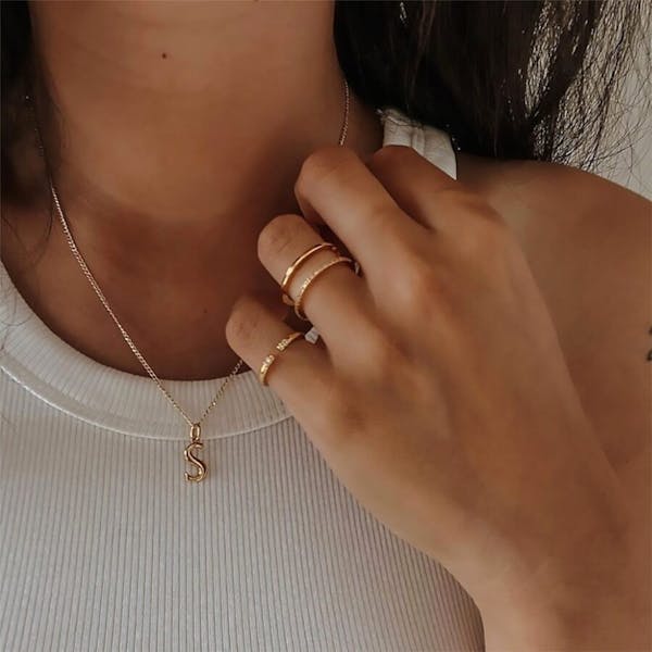 Initial Charm Necklace in Gold on Model