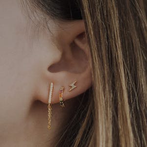 Pave Lightning Nap Earrings in Gold on model