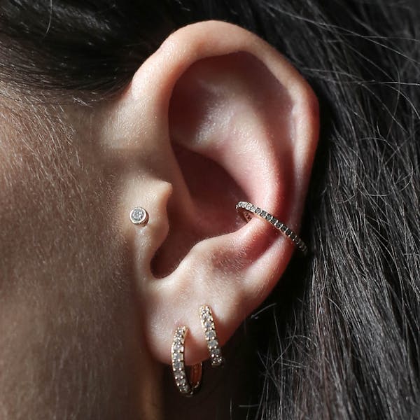 Tiny Crystal Push Pin Flat Back Earring, Titanium - Gold / 18g: Healed Cartilage Piercings / 8mm at Maison Miru