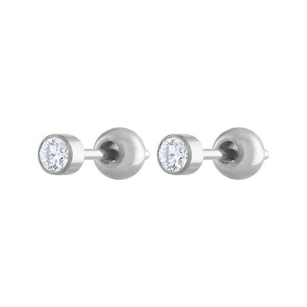 Tiny Crystal Studs in Titanium (Silver)