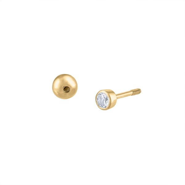 Tiny Sapphire Ball Back Earrings in 14k Gold