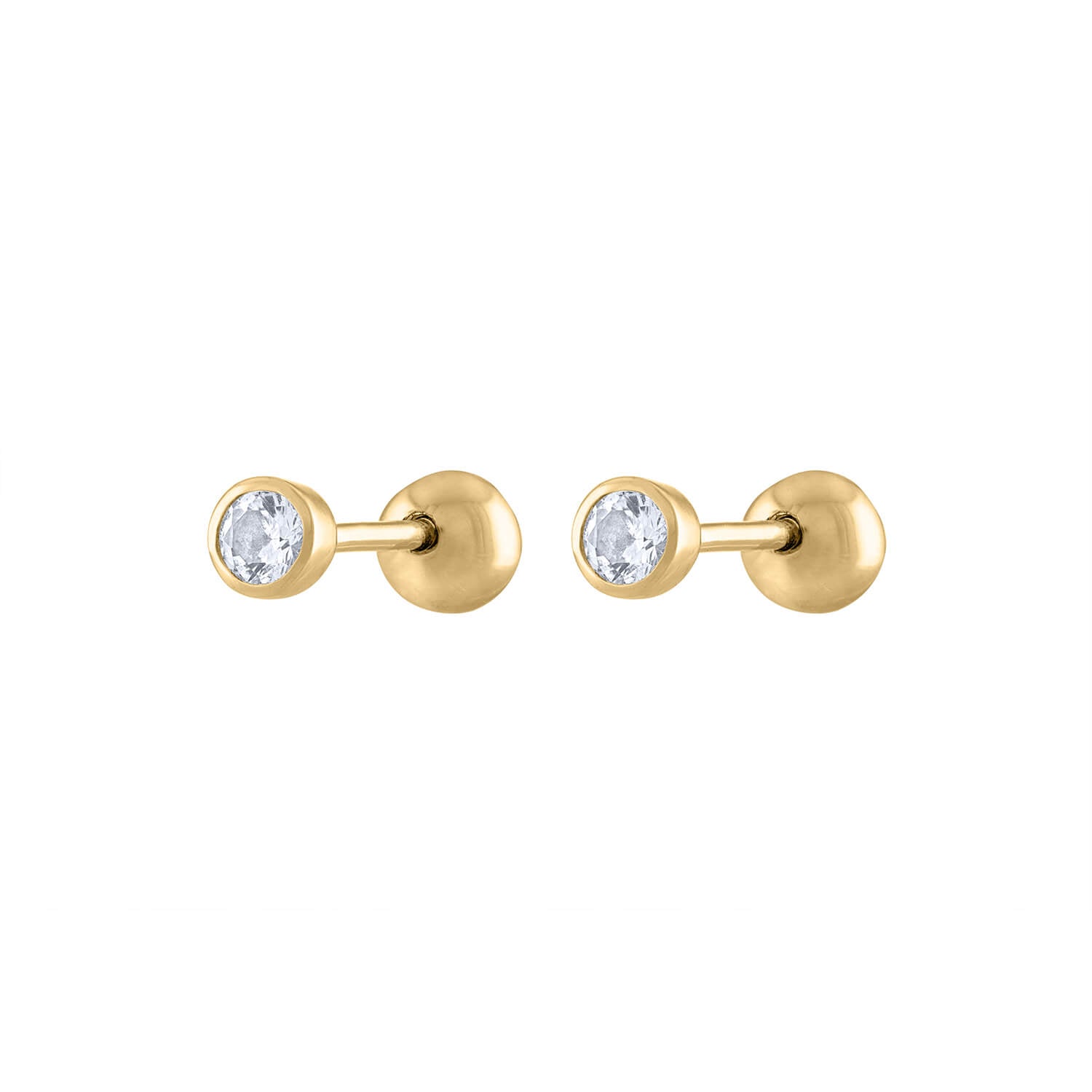 Tiny Sapphire Ball Back Earrings in 14k Gold | Maison Miru