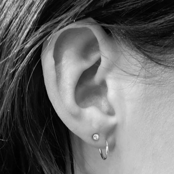 Tiny Crystal Push Pin Flat Back Earring, Titanium - Gold / 18g: Healed Cartilage Piercings / 8mm at Maison Miru